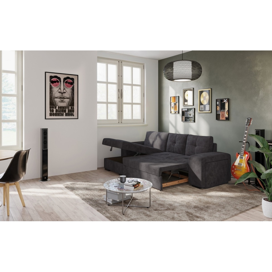 Folding sofa with storage space and stool PALERMO black left