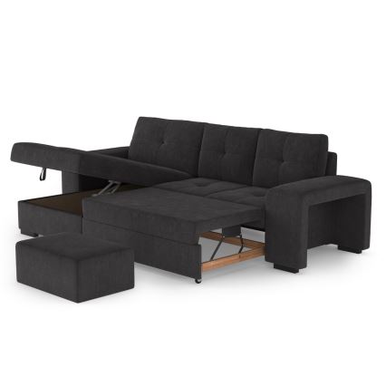 Folding sofa with storage space and stool PALERMO black left