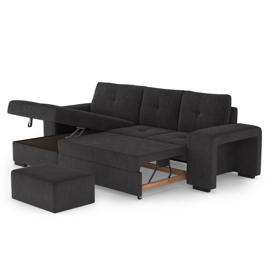 Folding sofa with storage space and stool PALERMO black left