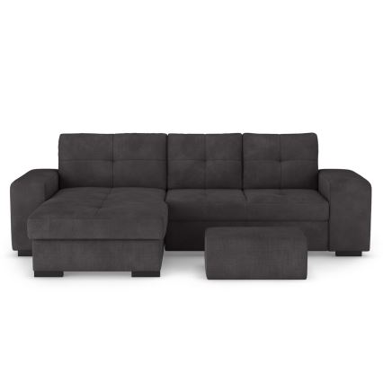 Folding sofa with storage space and stool PALERMO black left