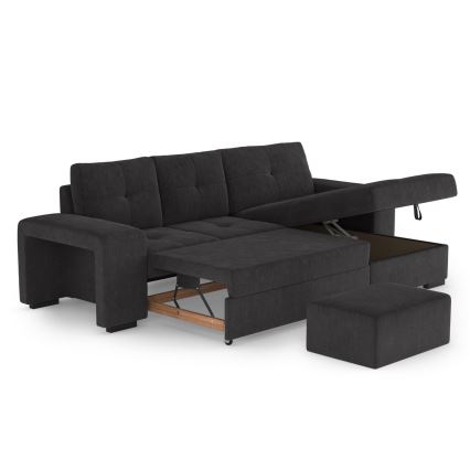 Folding sofa with storage space and stool PALERMO black right