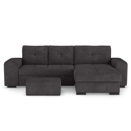 Folding sofa with storage space and stool PALERMO black right