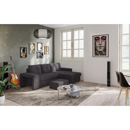 Folding sofa with storage space and stool PALERMO black right