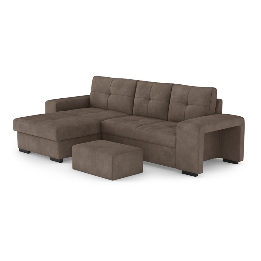 Folding sofa with storage space and stool PALERMO brown left