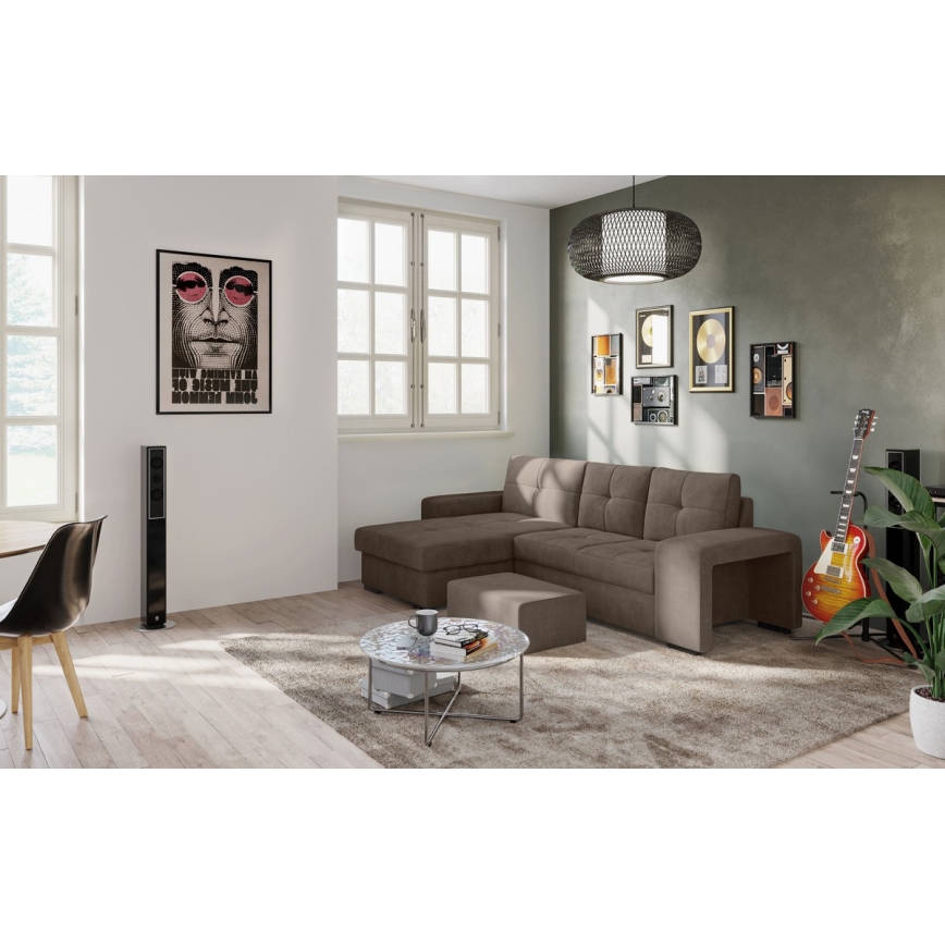 Folding sofa with storage space and stool PALERMO brown left