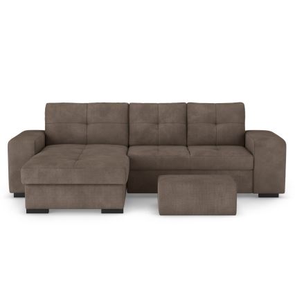 Folding sofa with storage space and stool PALERMO brown left