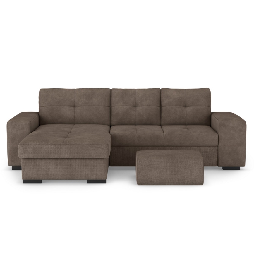 Folding sofa with storage space and stool PALERMO brown left