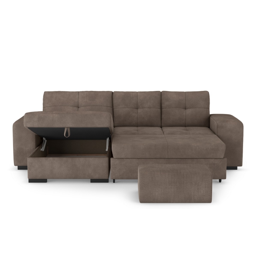 Folding sofa with storage space and stool PALERMO brown left