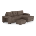 Folding sofa with storage space and stool PALERMO brown right