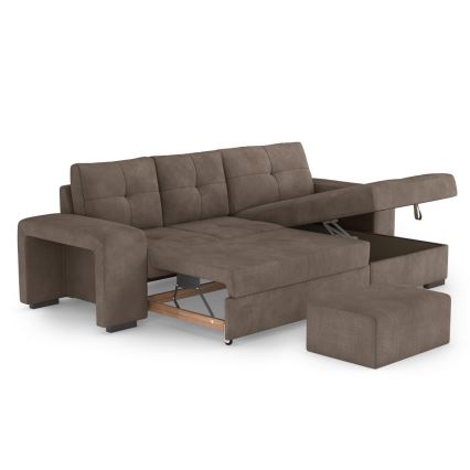 Folding sofa with storage space and stool PALERMO brown right