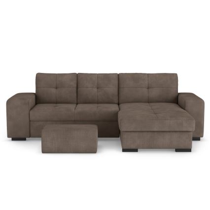 Folding sofa with storage space and stool PALERMO brown right