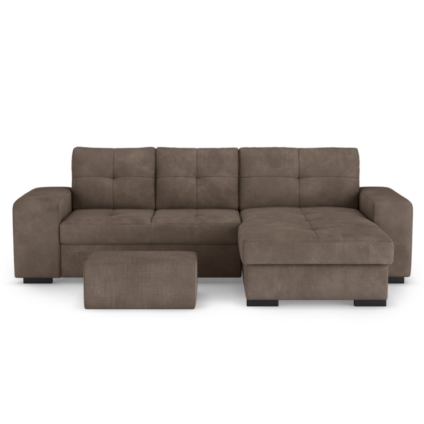 Folding sofa with storage space and stool PALERMO brown right