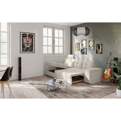 Folding sofa with storage space and stool PALERMO light grey left