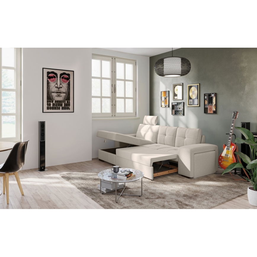 Folding sofa with storage space and stool PALERMO light grey left