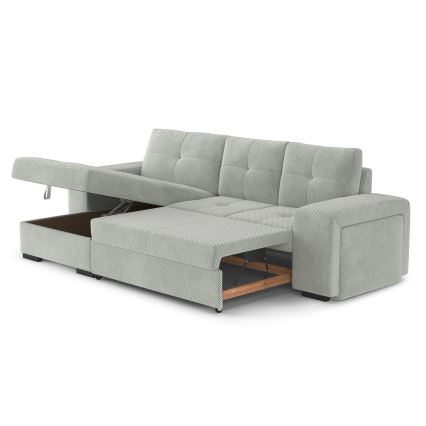 Folding sofa with storage space and stool PALERMO light grey left