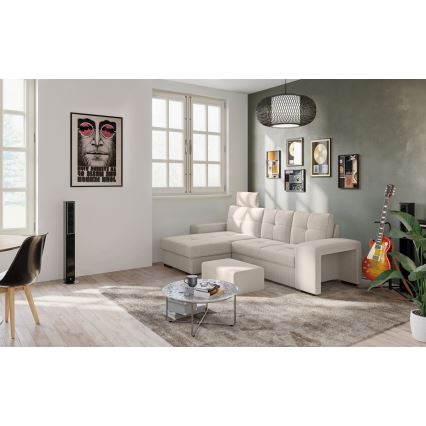 Folding sofa with storage space and stool PALERMO light grey left