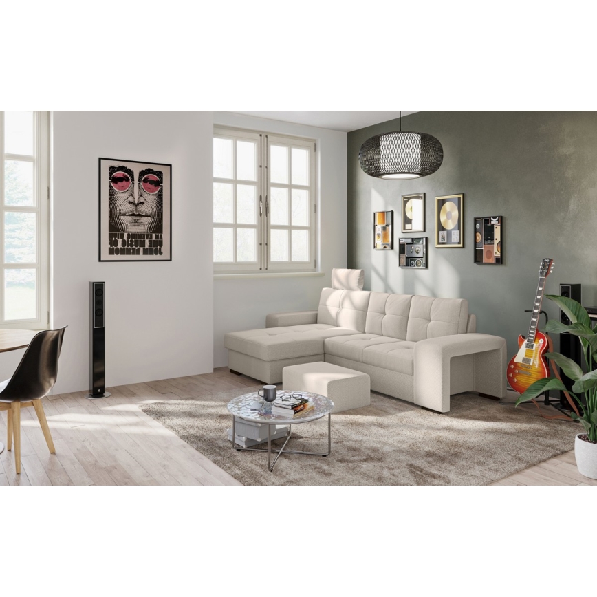Folding sofa with storage space and stool PALERMO light grey left