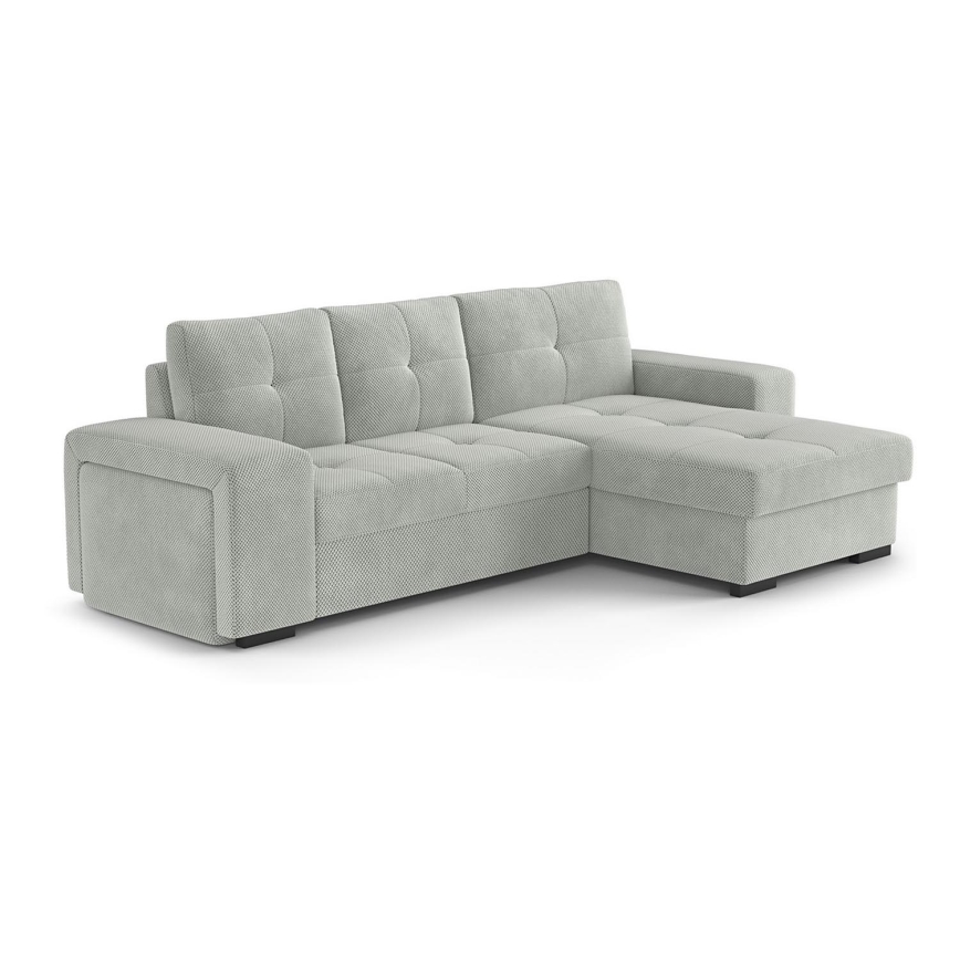 Folding sofa with storage space and stool PALERMO light grey right