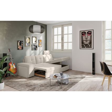 Folding sofa with storage space and stool PALERMO light grey right