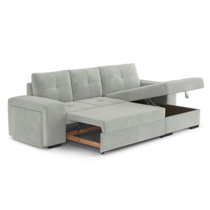 Folding sofa with storage space and stool PALERMO light grey right