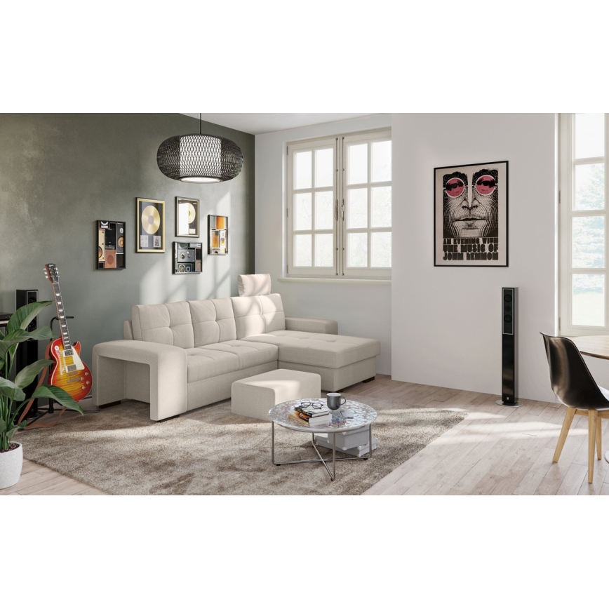 Folding sofa with storage space and stool PALERMO light grey right