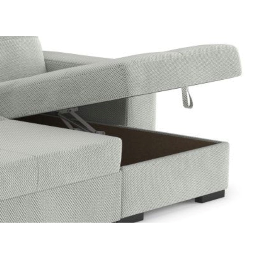 Folding sofa with storage space and stool PALERMO light grey right