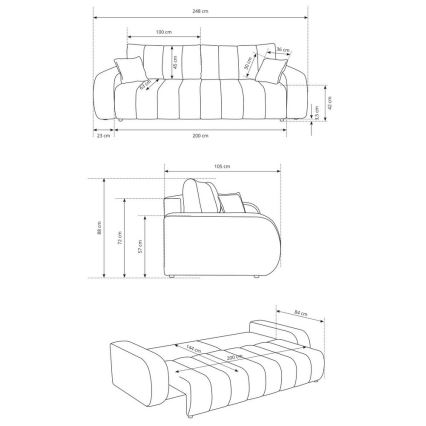 Folding three-seater sofa DESIO beige