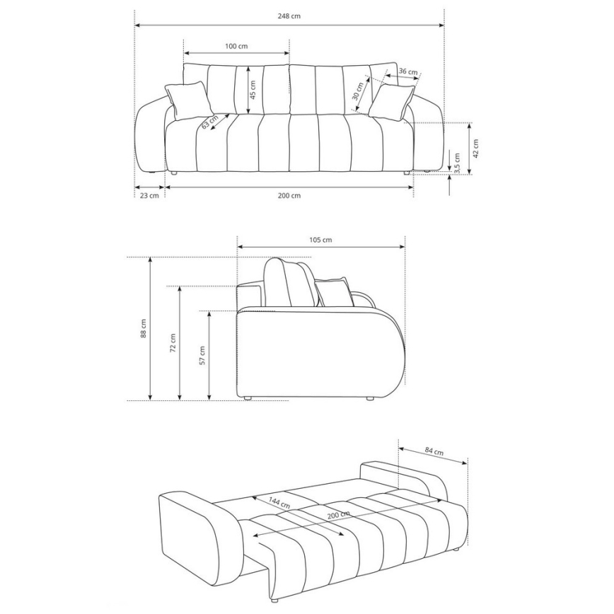 Folding three-seater sofa DESIO beige