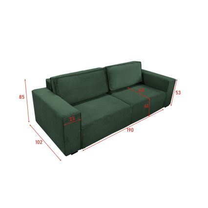 Folding three-seater sofa with a storage space RONDA green