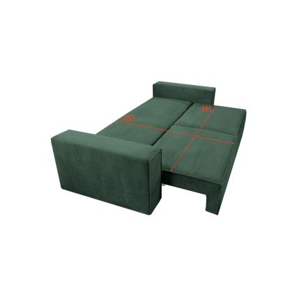 Folding three-seater sofa with a storage space RONDA green