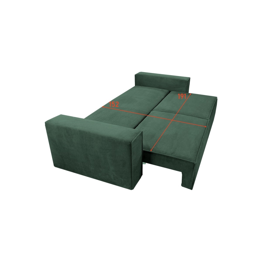 Folding three-seater sofa with a storage space RONDA green