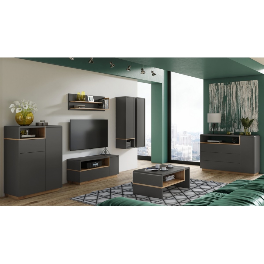 FRED Chest with Drawer, Anthracite/Artisan Oak