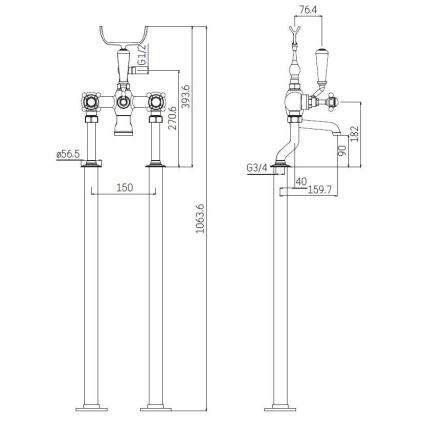 Freestanding bathtub set with mixer tap, 106.3 cm, polished chrome