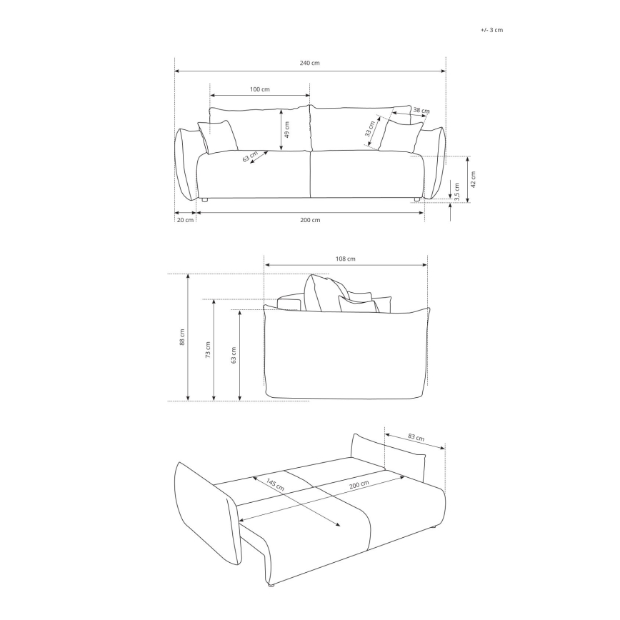 FRIDA Fold-Out 2-Seater Sofa, Brown
