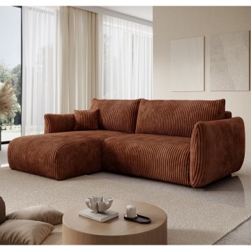 FRIDA Reversible L-Shaped Corner Sofa Bed with Storage — Brown