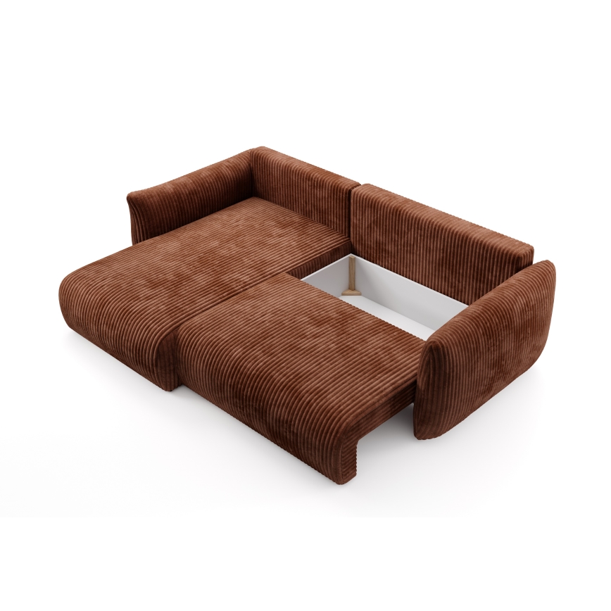 FRIDA Reversible L-Shaped Corner Sofa Bed with Storage — Brown