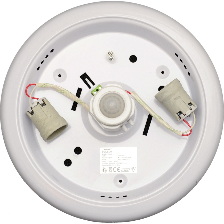 Fulgur s-22941 - DARINA ceiling light with motion and dusk sensor 2xE27/40W/230V, Ø 30 cm, white