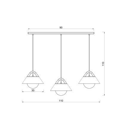FUNDA cable-hung pendant light 3xE27/15W/230V, bronze finish