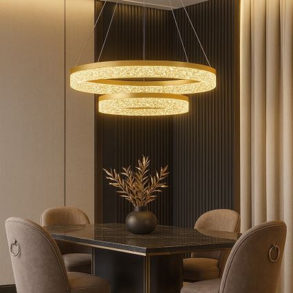 GALA LED cable-suspended pendant, 54W/230V, Ø 60 cm, Gold