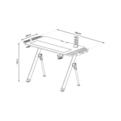 Gaming table FALCON with LED RGB backlight 116x60 cm black