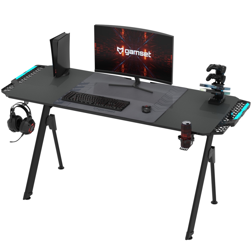 Gaming table FALCON with LED RGB backlight 156x60 cm black