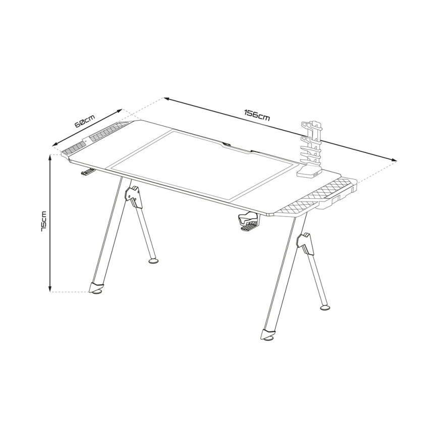 Gaming table FALCON with LED RGB backlight 156x60 cm black