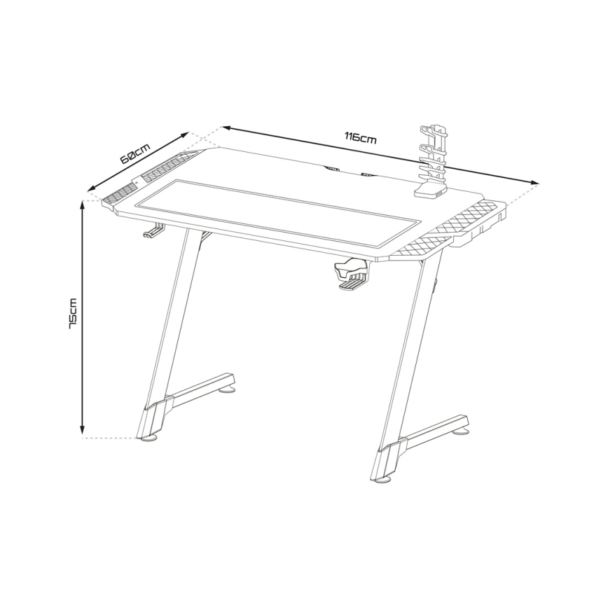 Gaming table SNAKE with LED RGB backlight 100x60 cm black