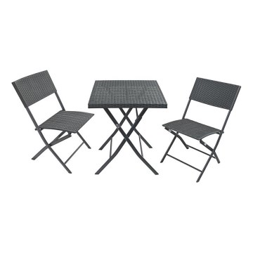 Garden table + 2x grey chairs