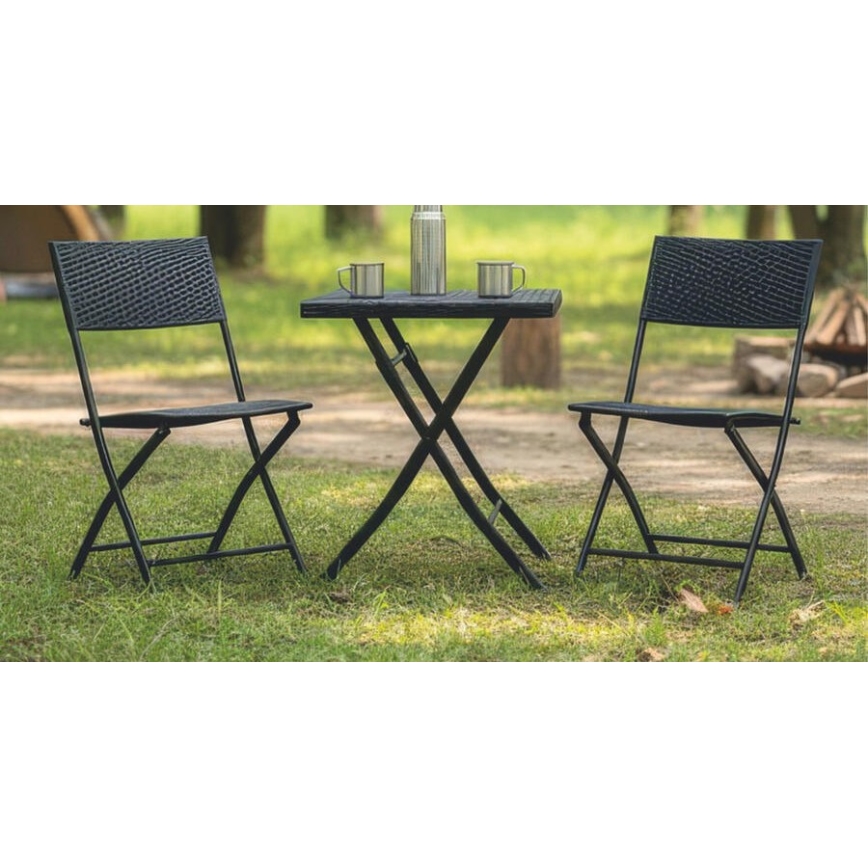 Garden table + 2x grey chairs