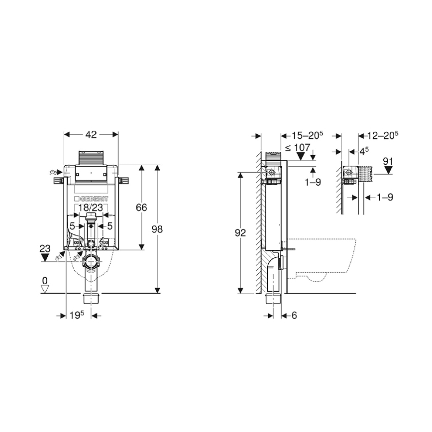 Geberit 110.010.00.1 - Concealed installation module for wall-hung WC Kombifix 98 cm