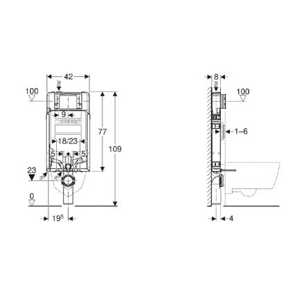 Geberit 110.791.00.1 - Kombifix 109 cm in-wall installation module for wall-hung toilet