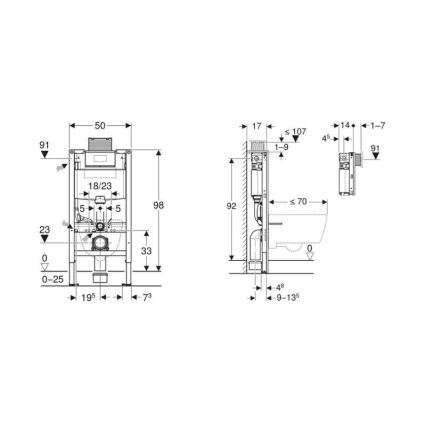 Geberit 111.030.00.2 - Duofix 98 cm concealed installation module for wall-hung toilet