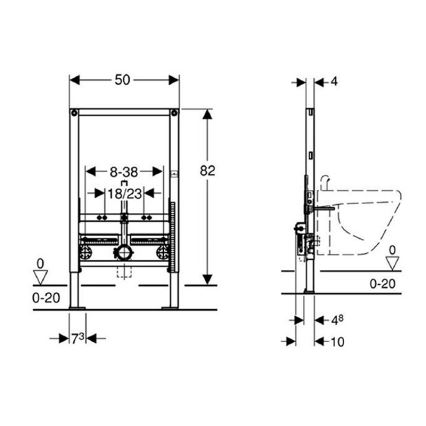 Geberit 111.515.00.1 - Duofix 82 cm In-wall Module for Bidet
