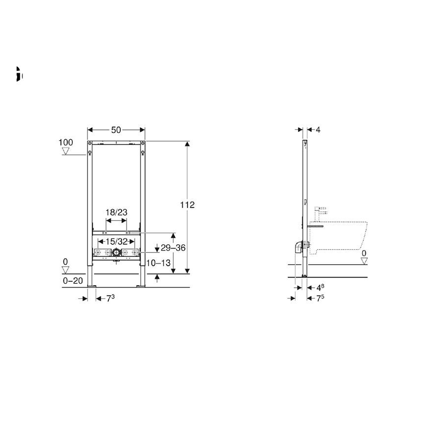 Geberit 111.534.00.2 - Duofix 112 cm in-wall installation frame for bidet